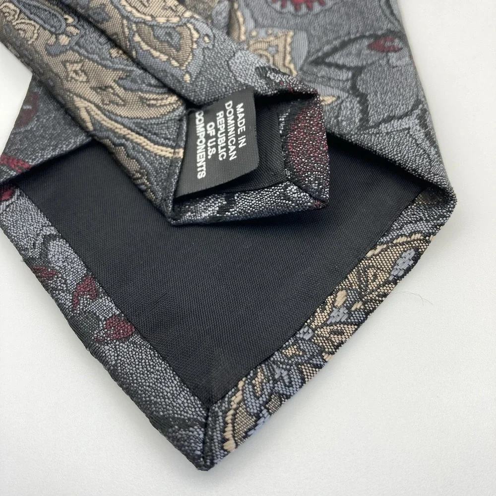 Editions by Van Heusen Men's Necktie Tie‎ Gray Red Floral Classic Length